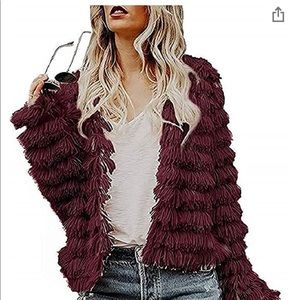 Sysea Womens Open Front Faux Fur Cardigan Vintage